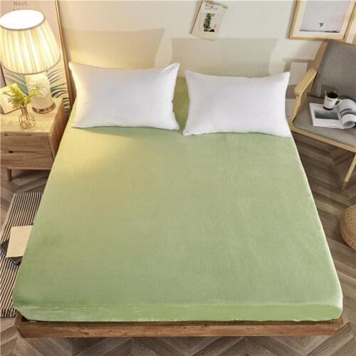 Bonenjoy 1 pc Mattress Cover Flannel Solid Color Warm Fitted Sheet With Elastic Winter Soft Bed Cover For Double Bed drap de lit