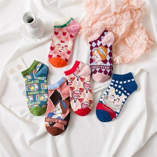 Hot Sale Classic And Funny Harajuku Women Casual Cute Skateboard Socks Retro Women Personality Art Oil Socks Short Socks