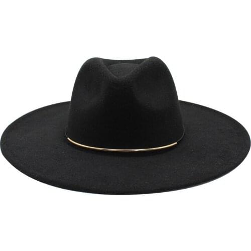 2020 Autumn Winter Big edge Wool Fedora Hat Wide Brim Women Faux Woolen Ladies Fedoras Jazz Hat Belt Caps Bowler Felt Hats