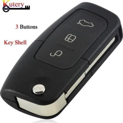 Kutery 10pcs/Lot Flip Folding Remote Key Shell For Ford Focus Fiesta C Max S Max Galaxy Rubber Pad Case 3 Buttons