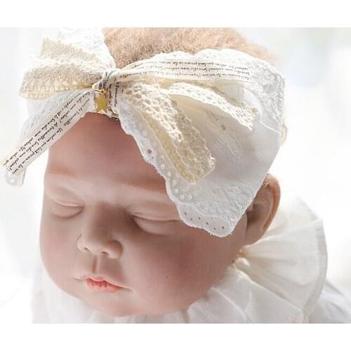 2020 Girls Cute White Cotton Lace Flower Bow Sweet Headband Hair Ornament Fashion Hair Accessories