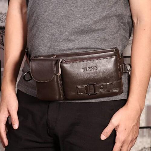 Genuine Leather Mens Waist Fanny Pack Money Pocket Belt Phone Pouch Mens Shoulder Messenger Bag Travel Women Chest Packs Casual