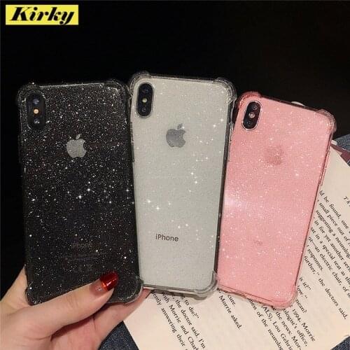 Shining Glitter Powder Black Phone Cases For iPhone 12 11 Pro XS Max XR 8 7 Plus 6S Transparent Soft Shockproof Bling Back Cover