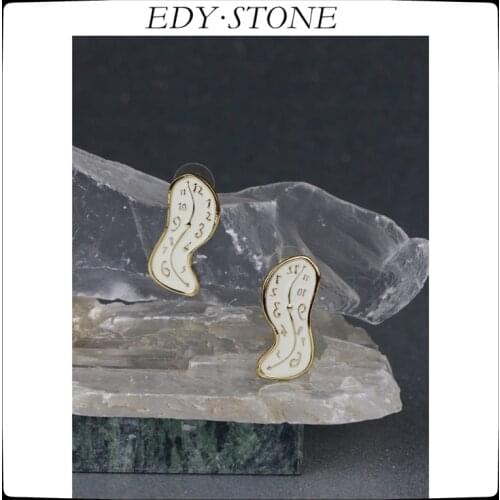 EDY 2021 New Artist Series Personality Melting Clock White Drip Glaze Stud Earrings For Women Girls Stud Earrings Party Jewelry