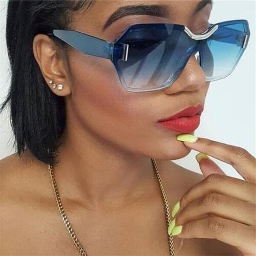 Rimless Royal Blue Sunglasses woman fashion Luxury square sunglasses Elegant oversized sun glasses female plastic frame