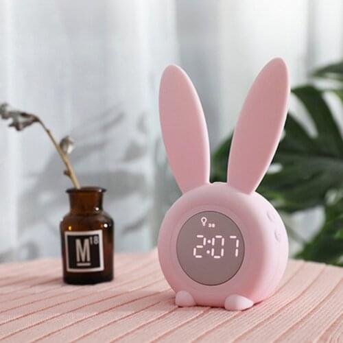 New 2021 Wake Up Light Bedside Lamp Alarm Clock Light Rabbit Alarm Clock With Sunrise And Sunset Simulation Thermometer