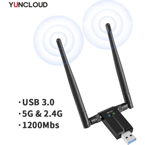 YUNCLOUD USB Wireless Network Card WiFi Adapter with Dual Band 5dBi Ethernet Antennas 1200Mbps 2.4G/5.8G Wi-Fi Dongle