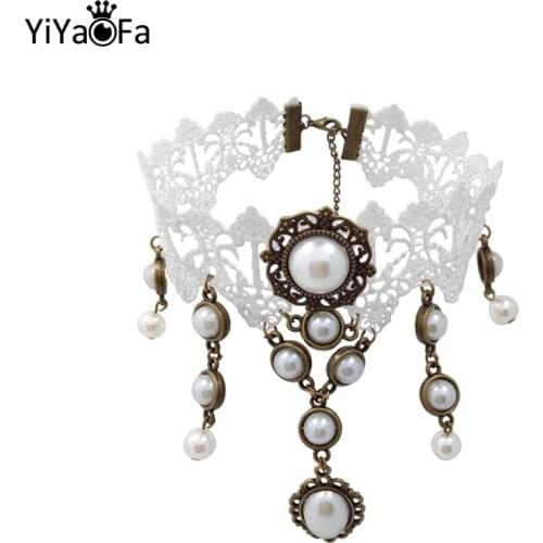 YiYaoFa Vintage Choker Necklace Gothic Jewelry White Lace Statement Necklace for Women Accessories Lady Wedding Jewelry GN-41
