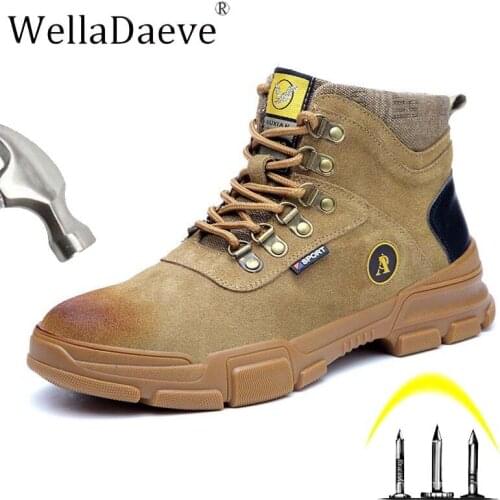Safety Work Shoes For Men Light Steel Toe Work Boots Male Cowhide Puncture Proof Anti-smashing Construction Outdoor Martin Boots
