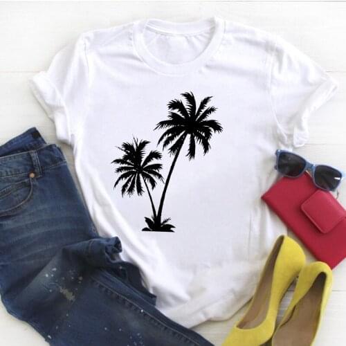 Women Beach Fashion Tree Short Sleeve Printed 90s Summer T Tee Ladies Female Top Shirt Clothes Tshirt Womens Graphic T-shirt