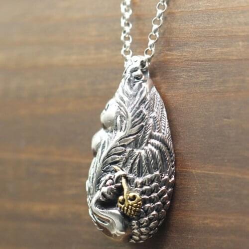 Womens sweater chain pendant pure silver personality sculpture Water Drop Pendant Taiyin sculpture Phoenix 925 Pendant