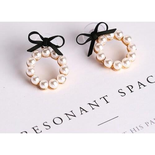 Imitation Pearl Earring Bow Circle Round Drop Earrings for Women Fashion Elegant Statement Wedding Ear Jewelry