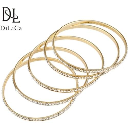 DiLiCa Fashion Women Bracelet Bohemian Alloy Rhinestone Layered Bangle Bracelets Female Vintage Layered Cuff Jewelry Gold Color
