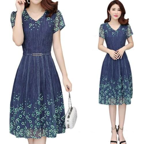 New Women Chiffon Dress Elegant Fashion Casual Slim V-neck Print Short-Sleeve Long Midi Dress Party Summer Vestidos Plus Size