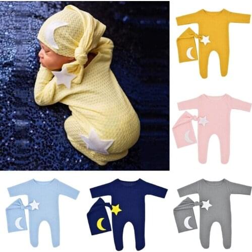 2 Pcs Newborn Photography Props Clothing Baby Romper Long Tail Knot Hat Set Knitted Bodysuit Beanies Kit for Infants