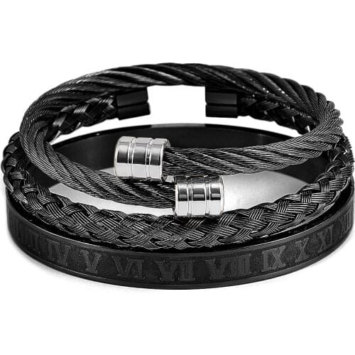 2021 Most Popular Roman Numeral Men Bracelet Handmade Stainless Steel Buckle Open Bangles Pulseira Bileklik Luxury Jewelry