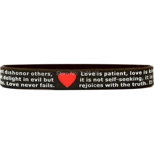 300pcs Love is Patient Love is Kind I Corinthians 13 Wristband Silicone Bracelets free shipping by FEDEX