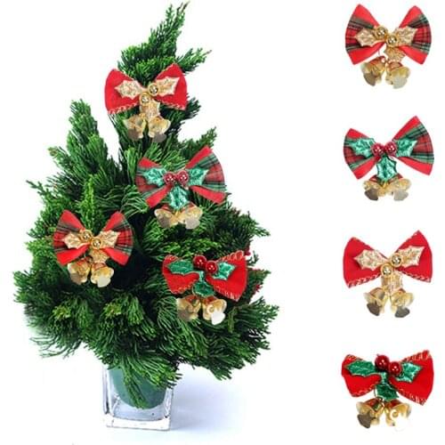 5pcs Christmas Tree Hanging Bell Bow Ornaments Home Garden Bows Christmas/Wedding Party Decoration