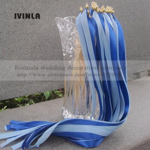 50pcs/lot Blue & Light Blue wedding wands With gold Bells for wedding decoration