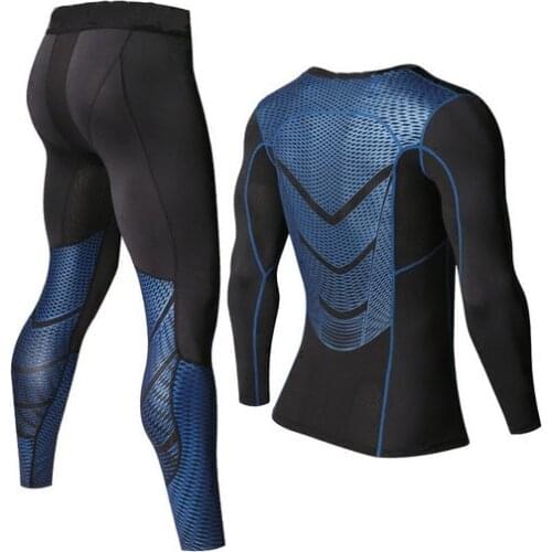 Promotion Elastics Men Set MMA Long Sleeve Mens Compression Sport suit Fitness Bodybuilding Clothes MMA Rashguard Sport Suit