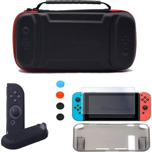 Nintend Switch NS Console PU Carrying Storage Waterproof Bag Grip Case Shell HD Screen Protector Silicone Case Cap 8 In 1 Kit