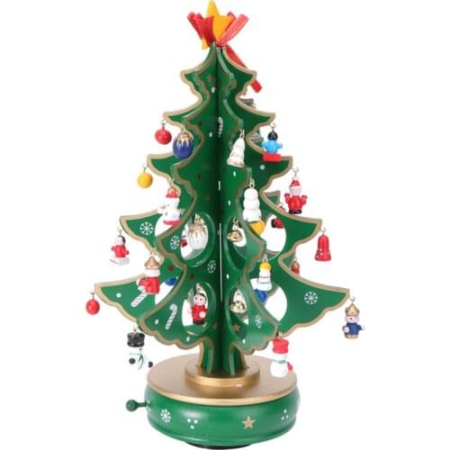 Christmas Tree Shaped Music Box Wooden Clockwork Music Box Mini Christmas Tree Decorations Birthday Valentines Gift Home Decor