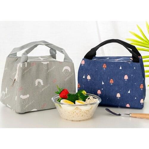 Functional Pattern Cooler Lunch Box Portable Insulated Canvas Lunch Bag Thermal Food Picnic Lunch Bags For Women Kids