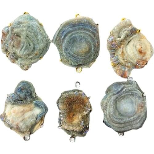 Galaxy Druzy Chalcedony Druzy Slab connector 30-40mm Amazing free form raw sun agate drusy stone pendant charm