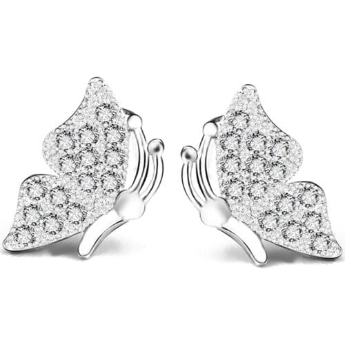 GNE1109 100% Fine 925 Sterling Silver Earring Sweet Crystal CZ Cute Charming Women Stud Earrings High Quality Fashion Jewelry