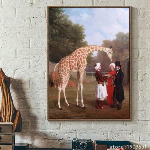 Cotton no frame classical court figure giraffe canvas printings oil painting printed on cotton home wall art decoration picture