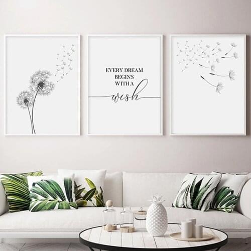 Nordic Style Dandelion Make Wish Canvas Paintings Cuadros Posters and Prints Wall Art Pictures Minimalist for Home Nursery Decor