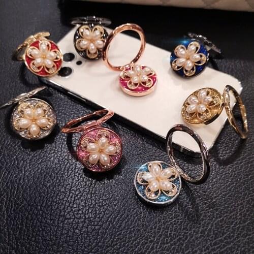 Finger Ring Holder Pearl Ornaments Phone Holder Universal Phone buckle 360 Rotation Finger Ring Stand Colorful