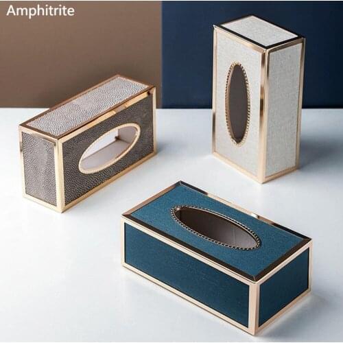 Luxury Light Tissue Box Leather Home Room Be Creative Design Rectangular Box Napkin Metal Frame Room Decoration Papier