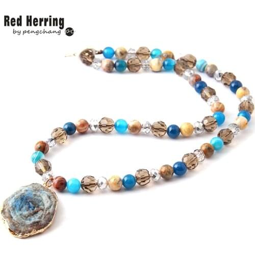 Fashion Bohemian Tribal Jewelry Beads Halsband Crystal bead and Stone Natural Shells Druzy Choker Necklace