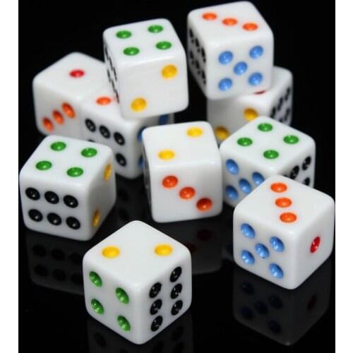 10pcs acrylic Dice 6 Sided Dice 16mm Digital number or point Cubes Round Coener For Kid Toys Board Games