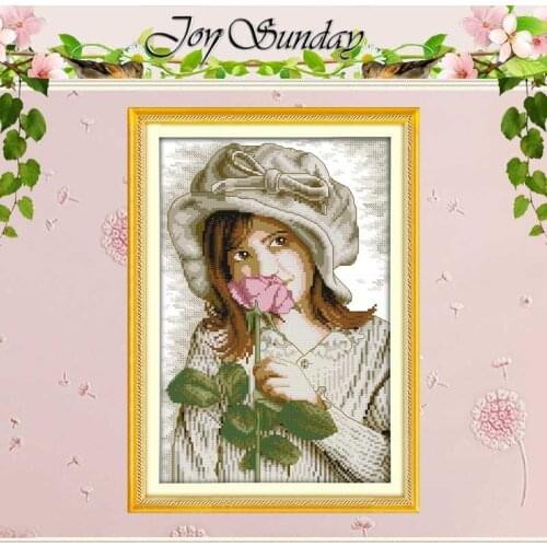 A girl who smells flowers counted Cross Stitch 11CT 14CT Cross Stitch Set Wholesale DIY Cross-stitch Kit Embroidery Needlework