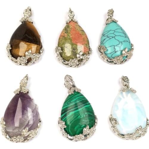 Natural Stone Pendants Water Drop Opal Pendant for Women Charms Jewelry Making DIY Necklace Accessories 30x40mm