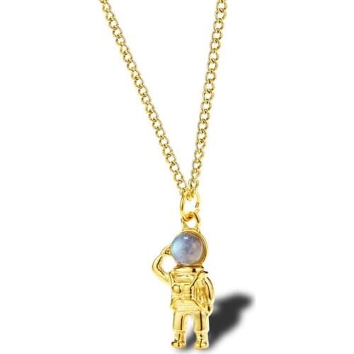 Stainless Steel Space Universe Gold Astronaut Hip Hop Pendant Necklace Women Men Fashion Explore Men Jewelry Gift For Him