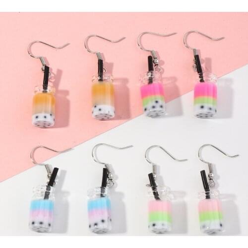 2021 New Creative Cute Milk Tea Drink Earring for Women Girls Unusaual Children Earrings Fashion Hanging Earrings Accessories