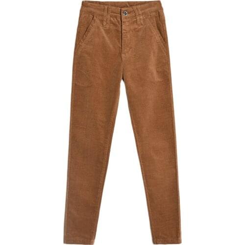 Solid color corduroy trousers high waist stretch pencil pants feet casual pants spring and autumn ladies new slim trousers TB917