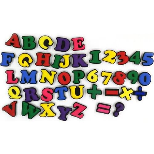 42pcs/lot Color letter and Numbers PVC Shoe Charms for holes on Shoes Bands Shoe Buckles Ornaments Bebes Accesorios as kid Gift