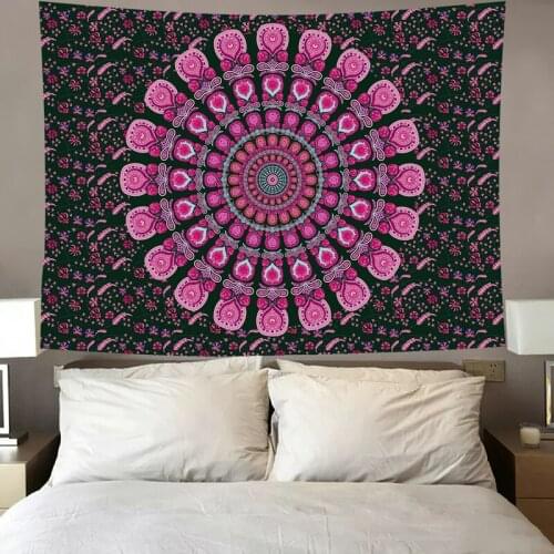 Rose Red Mandala Black Tapestry Vintage Exotic Summer Plant Nature Frame for Bedroom Photography Wall Decor