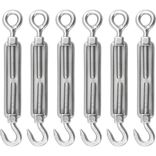 Silver 304 Stainless Steel European Style Hook & Eye Turnbuckle M4/M5/M6 Turnbuckle Adjustable Wire Rope Tensioner