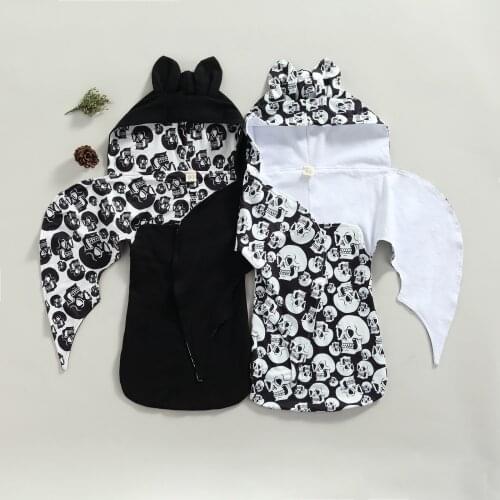 Halloween Infant Sleeping Bag Spring Autumn Baby Girls Boys Skull Printing Batwing Hooded Sleeping Sack Halloween Costume 2021