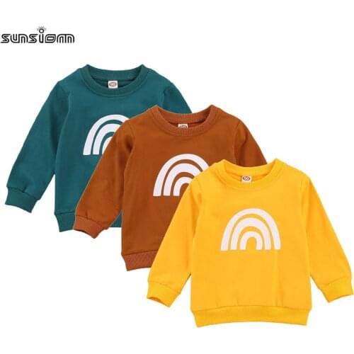 Autumn Toddler Baby Boy Girls Sweatshirt Top Rainbow Striped Print Long Sleeve Hoodies Casual Clothing 1-6Years