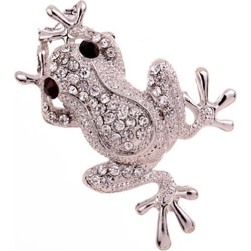 Silver Plated Frog Shape Carve Shining Rhinestone Decor Exaggerated Personality Cute Frog Brooch Diamonds Brooch Jewelry Gift