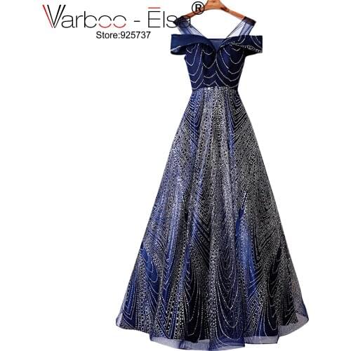 VARBOO_ELSA Royal Blue Muslim Evening Dresses 2021 A-Line Sequins Beaded Dubai Kaftan Saudi Arabic Long Formal Evening Gown