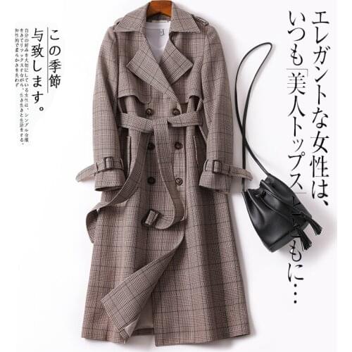 Windbreaker Womens Middle Long 2021 Spring New Korean Plaid Womens Long Over Knee Slim Spring Business Coat