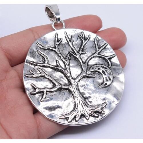 WYSIWYG 1pcs 71x64mm Tibetan Silver Color Large Tree Life & Moon Charms Pendants For Necklace Jewelry Making Findings