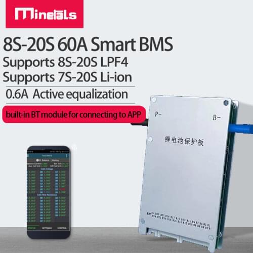 18s bms Lithium-ion battery protection plate Active equalization 60V lipo 60a conmon port smart bluetooth bms
